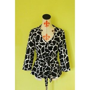 SANDRO SPORTSWEAR Jacket Size M Medium Black Animal Print 3/4 Sleeve Cotton